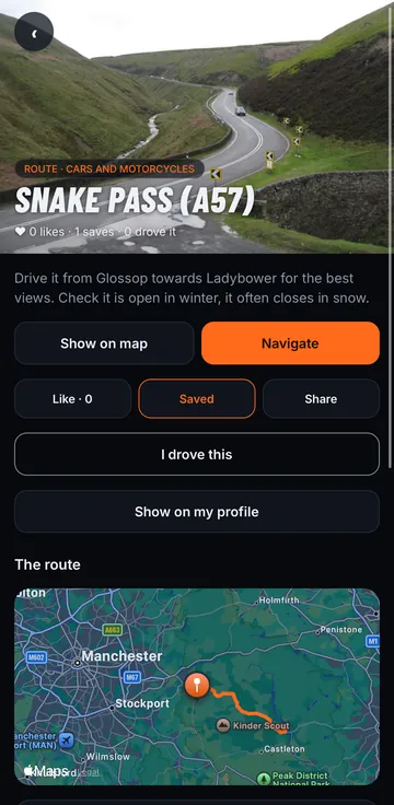 RoadCom screen: Routes snapped to real roads